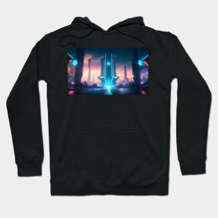 Futuristic city with beautiful sky landscape Hoodie